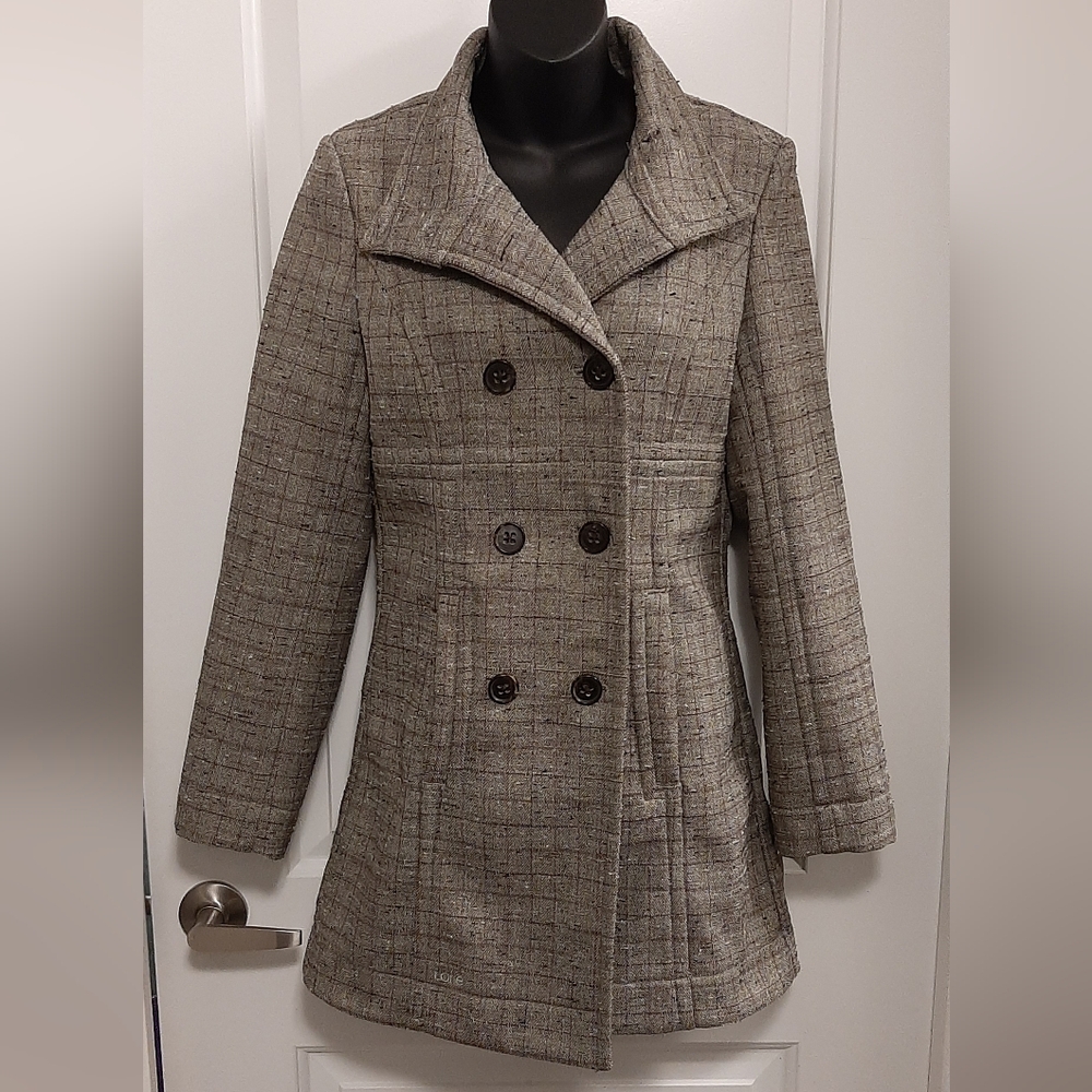 Women's LOLE Tweed Double Breasted Coat Jacket Extra Small Mulit Colored Gray
